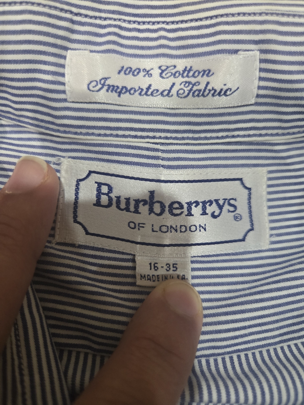 Burberrys of London Blue and White Striped Cotton Dress Shirt